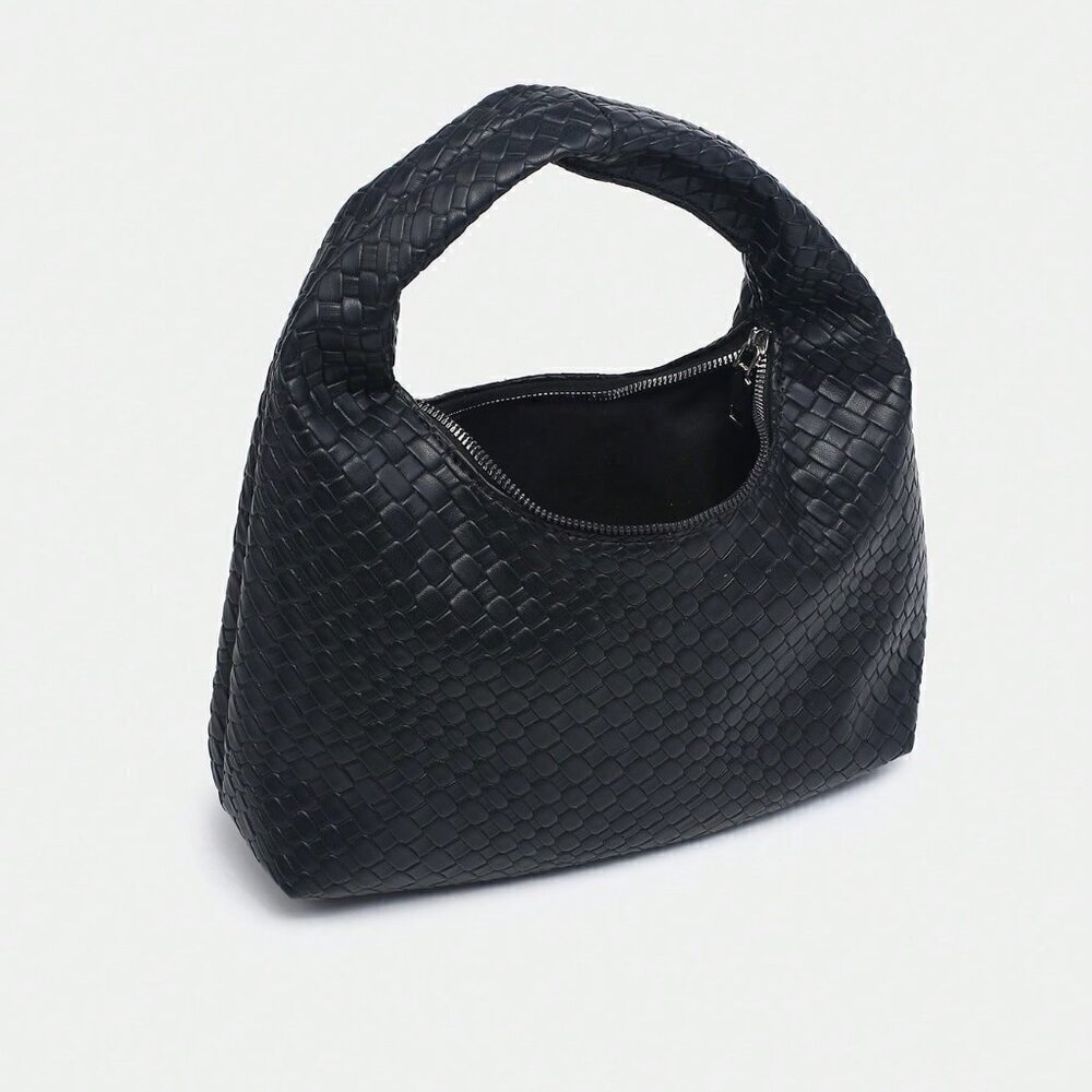Black Casual Women's Leisure Faux Woven Leather Shoulder Bag - Picture 4 of 6